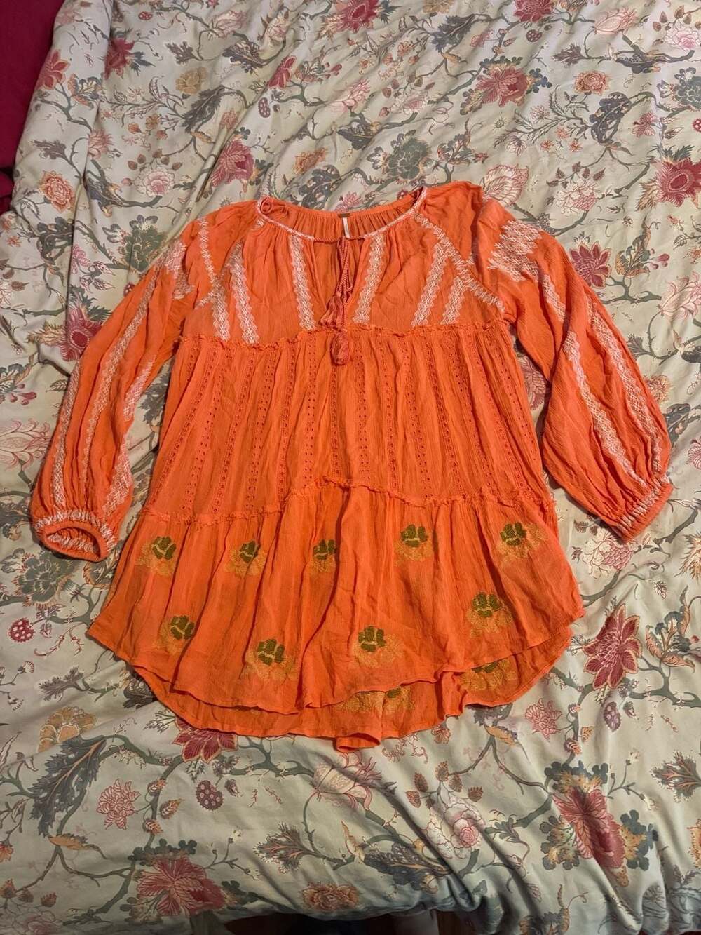 Free People Tunics & Tops Size S Orange Embroidered Blouse
